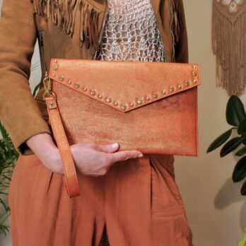 Burnt orange cork envelope bag