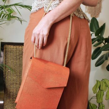 Burnt orange cork shoulder bag