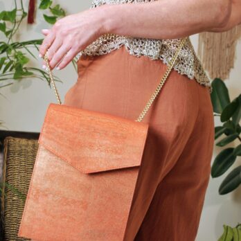 Burnt orange cork shoulder bag